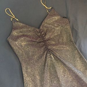 Iridescent sparkly gold and purple cocktail dress